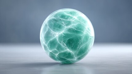 Floating Light Green Holographic Sphere with Connected Lines on Gray Background Macro
