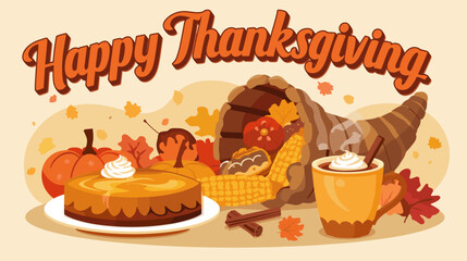 Happy Thanksgiving Flat Vector Illustration