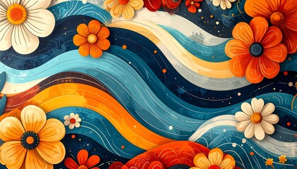 Abstract floral illustration with wavy, colorful design