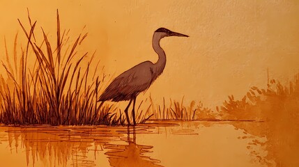 Reeds sway as heron watches water below, illustrating delicate balance of bird and habitat.