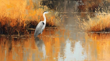 Reeds sway as heron watches water below, illustrating delicate balance of bird and habitat.