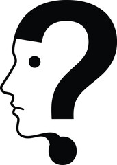Question mark in the shape of a human head isolated on white background, representing inquiry and introspection