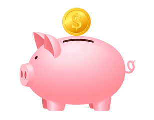  Minimal Flat Vector Piggy Bank Icon with Coin, Modern Design, Isolated