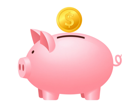  Minimal Flat Vector Piggy Bank Icon with Coin, Modern Design, Isolated