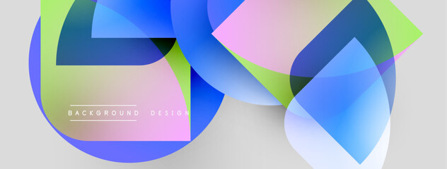 Abstract geometric shapes overlap, creating vibrant color gradients. Light pastel hues dominate design, with text indicating background purpose.
