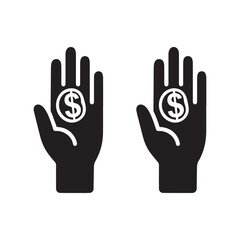 Obraz premium Silhouette design of two icons symbolizing hands holding coins..