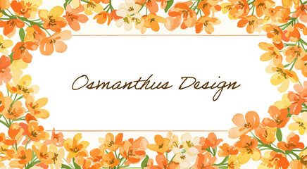 キンモクセイの花のフレーム,秋の背景素材,水彩風デザイン,オレンジ