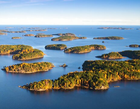 Aerial view of archipelago in autumn
