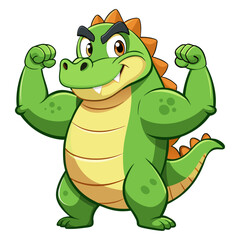 Fototapeta premium A cute, chubby cartoon Crocodile is posing with muscles