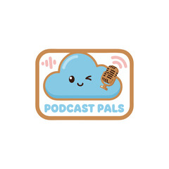 Fototapeta premium Vector illustration of cute podcast mascot character with kawaii style microphone adorable cartoon doodle flat design colorful artwork trendy communication icon for internet social media streaming