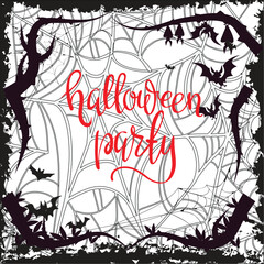 Spider Web Frame with Red Halloween Party Text on White Background