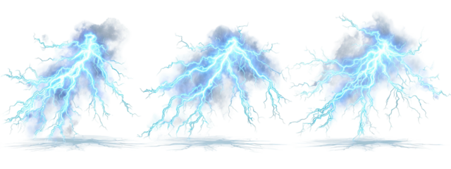 Three stylized lightning clouds