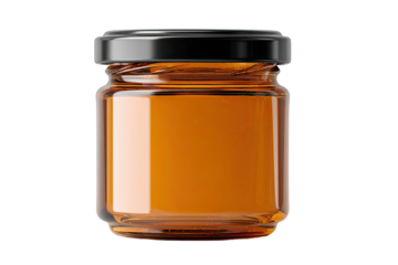 Amber glass jar with black lid