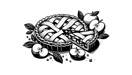 Apple pie black and white illustration