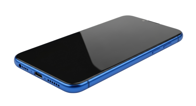 Isolated Blue Mobile Phone, Cellphone, Smart Device on Table, Ready for Technology Concept
