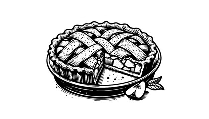 Apple pie black and white illustration