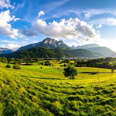 Panoramic view of a valley with rolling hills and mountains