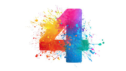 Vibrant colorful number four with splattered paint effect
