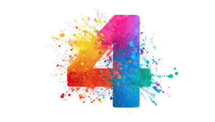 Vibrant colorful number four with splattered paint effect