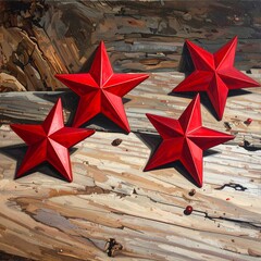 Red stars on weathered wood