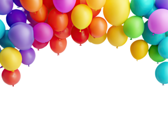Colorful balloons in a vibrant rainbow array against a black background