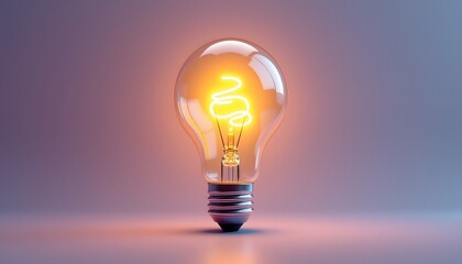 A 3D electric lightbulb emoji icon render featuring a shiny and glossy texture, with a filament inside and emitting a soft glow from the center.