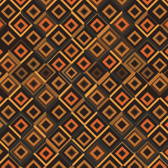Geometric repeating pattern of overlapping squares in warm earthy tones. Abstract design with a complex, textured, and dimensional look.