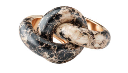 Two intertwined rings, marble design, gold accents