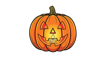 A carved Halloween pumpkin with a lit candle inside, casting a warm glow.