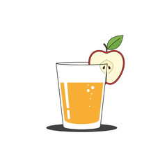 A refreshing glass of apple juice with a slice of apple and a leaf as garnish.