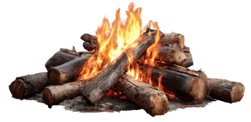 A campfire crackling with flames