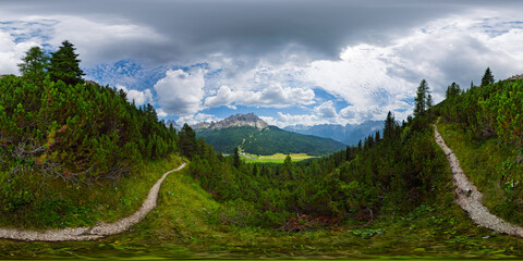 Hiking in Val Popena - Cortina d'Ampezzo - Italy - Equirectangular 360 degree landscape