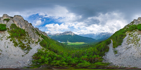 Hiking in Val Popena - Cortina d'Ampezzo - Italy - Equirectangular 360 degree landscape