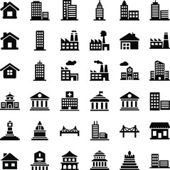 Collection of diverse building icons for architecture and real estate