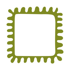 A single hand-drawn square frame with rounded wavy edges. Bold olive green decorative border in minimalist doodle style. Great for scrapbooking, invitations, cards, posters, photo albums, and crafts.