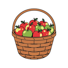 A woven basket overflowing with a variety of fresh red and green apples, perfect for a healthy snack or baking.