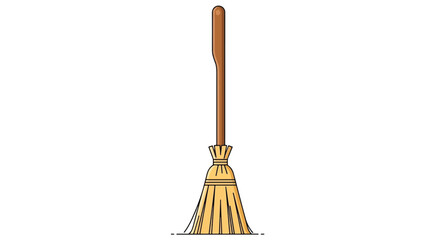 A simple illustration of a traditional broom with a wooden handle and straw bristles, standing upright on a white background.