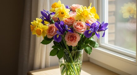 Colorful flower bouquet in vase