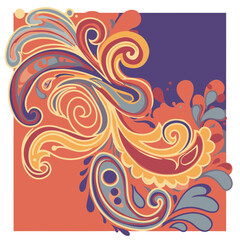 Fototapeta premium Abstract paisley design in warm colors with swirling patterns. Ornate corner embellishment with a dynamic, artistic composition.