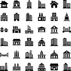 Obraz premium Collection of diverse building icons for design and architecture