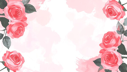 Pink watercolor rose border with abstract brushstroke background creating romantic floral frame and gentle emotion