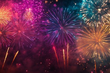 Vibrant Fireworks Display Illuminating Night Sky A Spectacular Celebration Burst of Colors Festive Night Fireworks Show