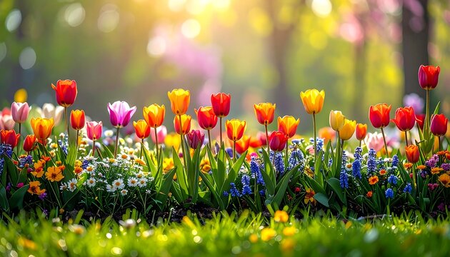 Colorful tulips in a spring garden