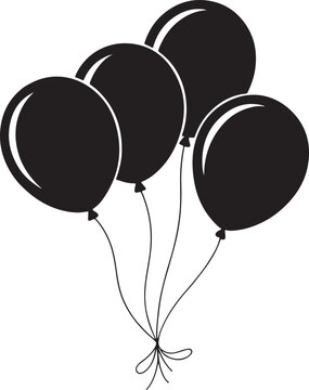 Black balloon silhouette cluster with strings &ndash; minimalist vector graphic for celebration, decoration, and design use.