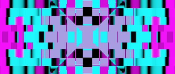Abstract kaleidoscope symmetrical digital artwork, forming a kaleidoscopic geometric tunnel with pixelated depth and futuristic vibes