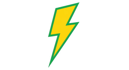 Isolated yellow lightning bolt icon with green outline, electricity symbol for business logo