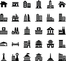 Obraz premium Collection of diverse building icons representing various structures
