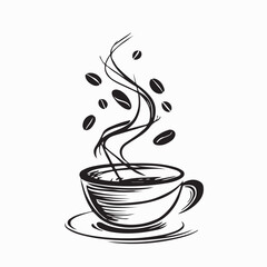 Hot Coffee Mug with Coffee Bean Logo Vector Design on white background