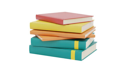 Isolated stack of colorful books ready for reading or studying, various education materials