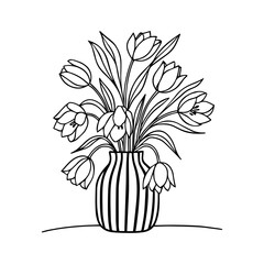 Vector vase with flowers. Floral line art. Floral arrangement in a vase. Minimalist style.